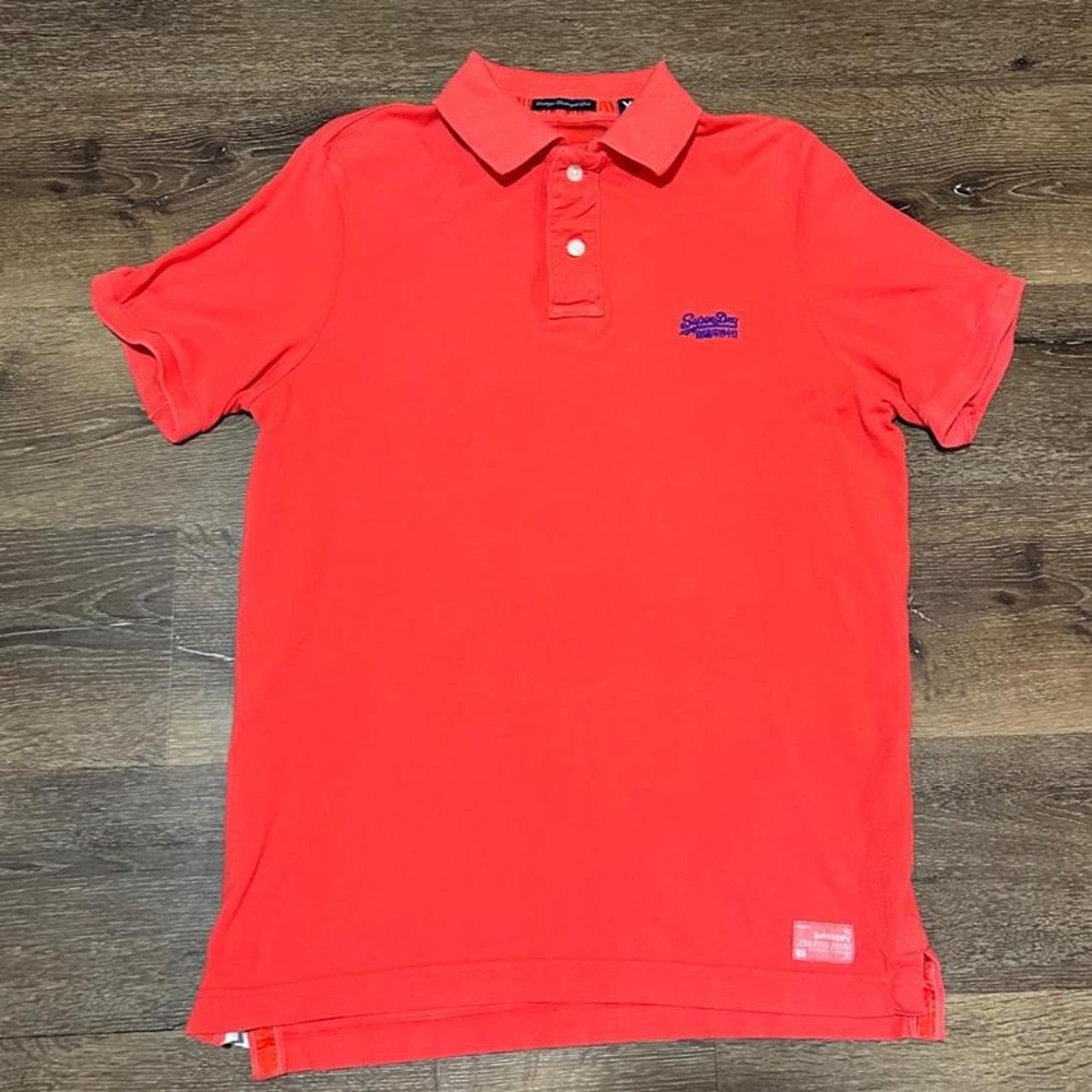 Superdry Mens Orange Red Pique Polo Shirt Short Sleeve Logo XL